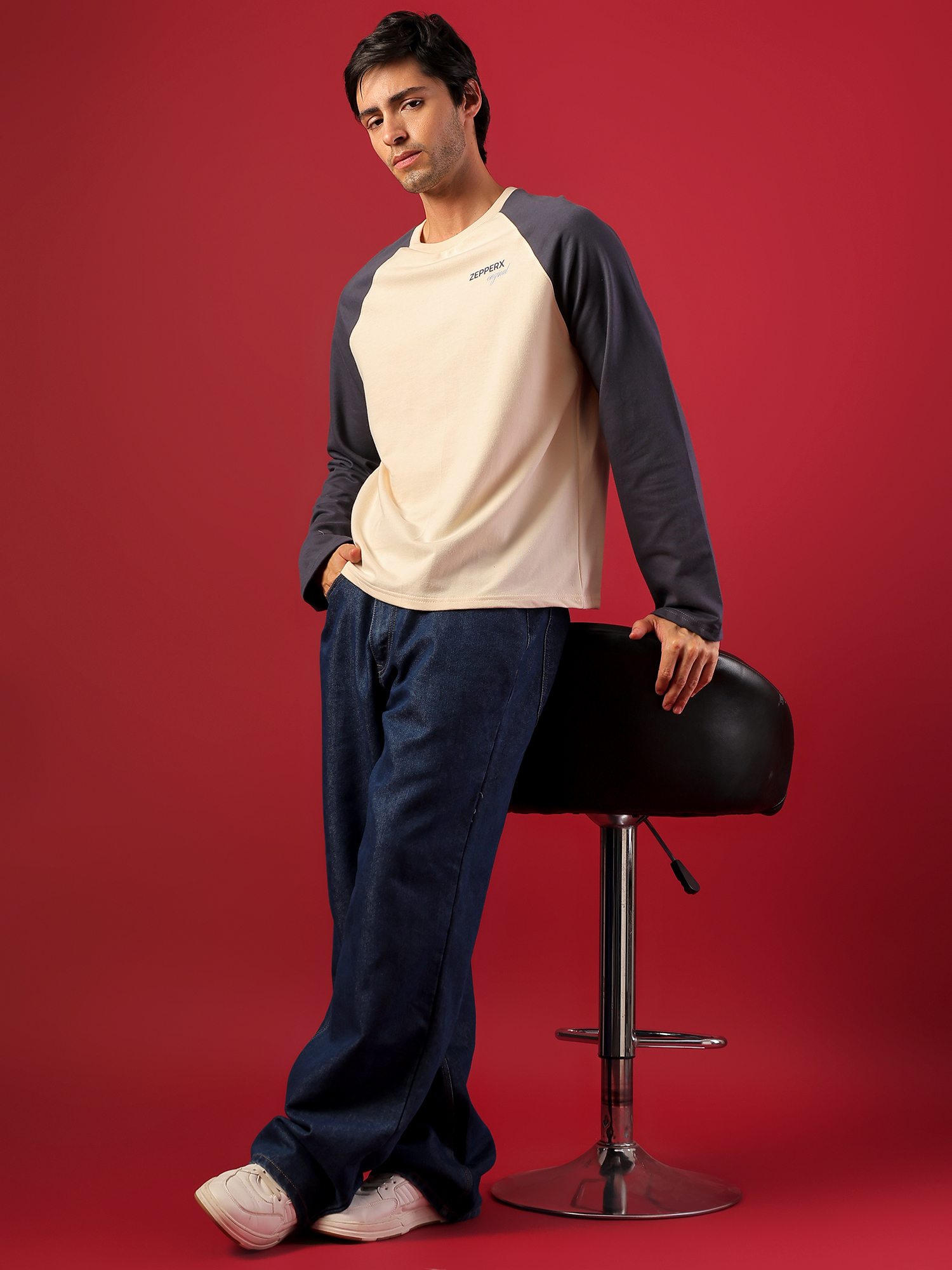 ZEPPERX Raglan Full Sleeves Boxy Fit T-Shirt  018 - Image 8