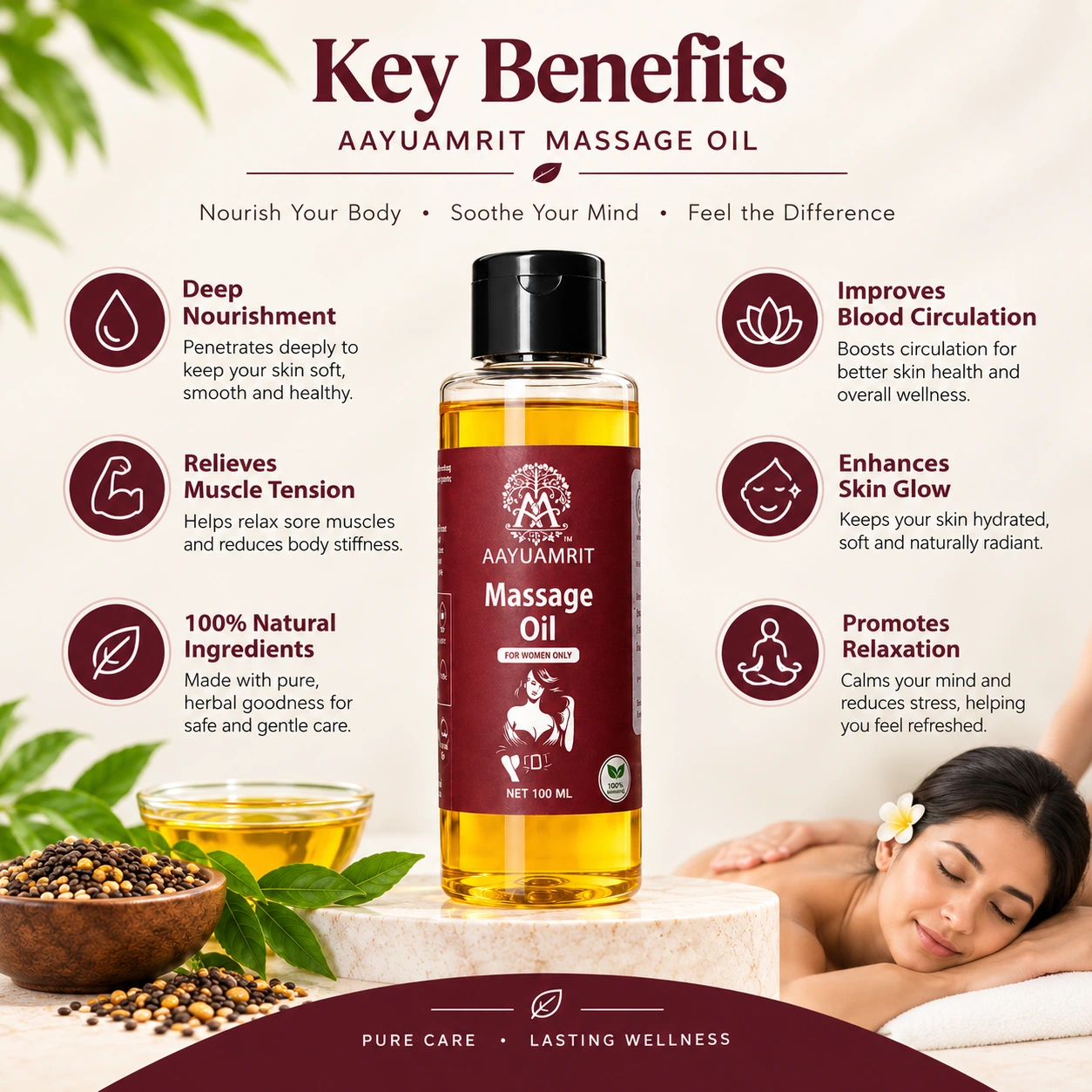 AAYUAMRIT Women’s Massage Oil – 100 ml - Image 2