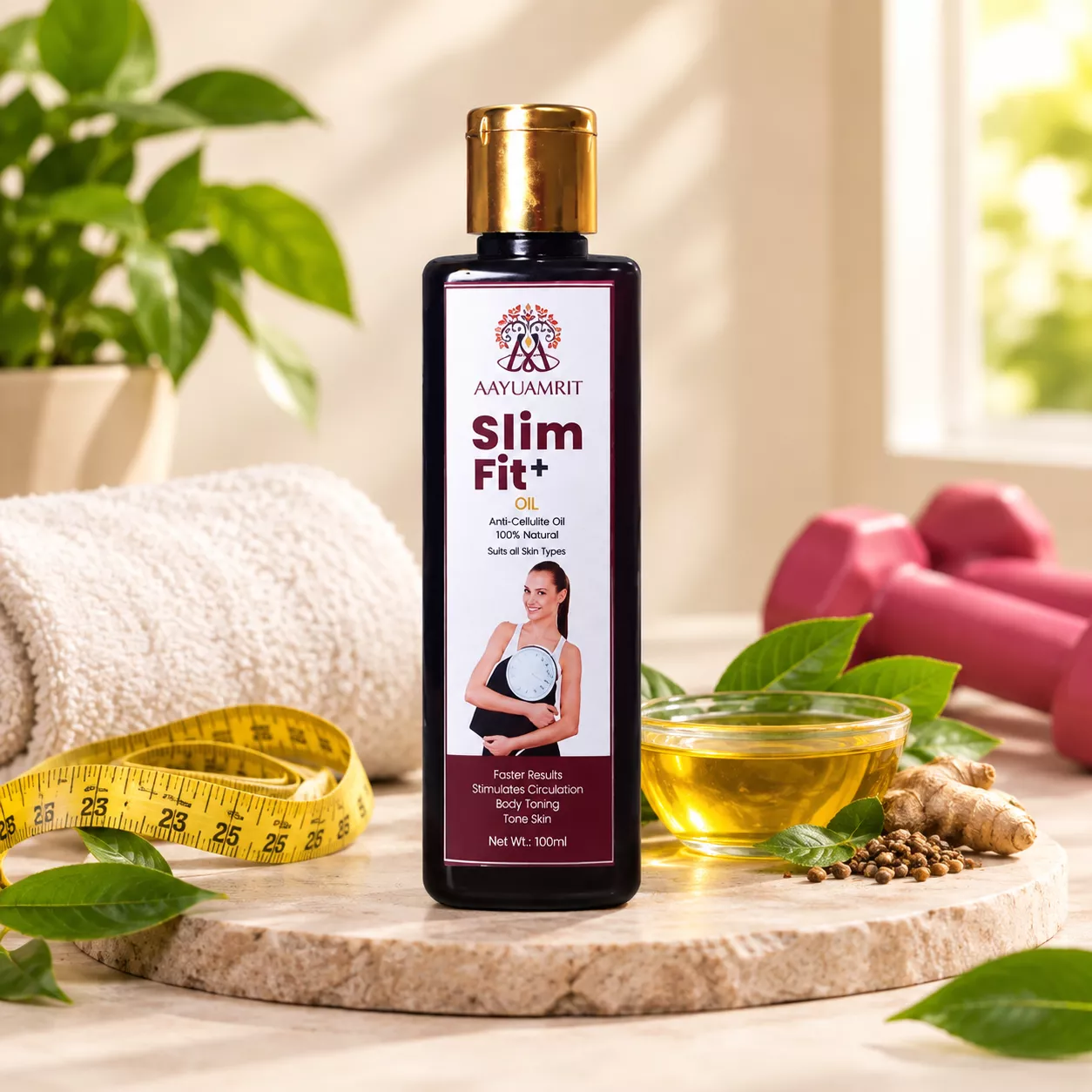 AAYUAMRIT Slim Fit+ Oil 100ml | Anti-Cellulite Body Massage Oil | Natural Herbal Oil for Body Toning & Skin Care | Suitable for All Skin Types - Image 6