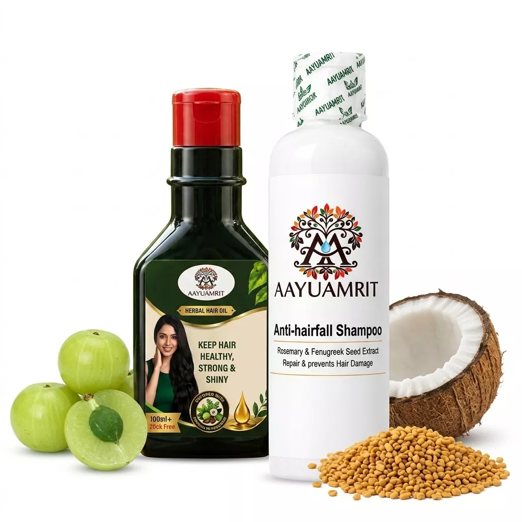 AAYUAMRIT Hair Care Combo Pack| Anti-Hairfall Shampoo & Herbal Hair Oil - Image 1