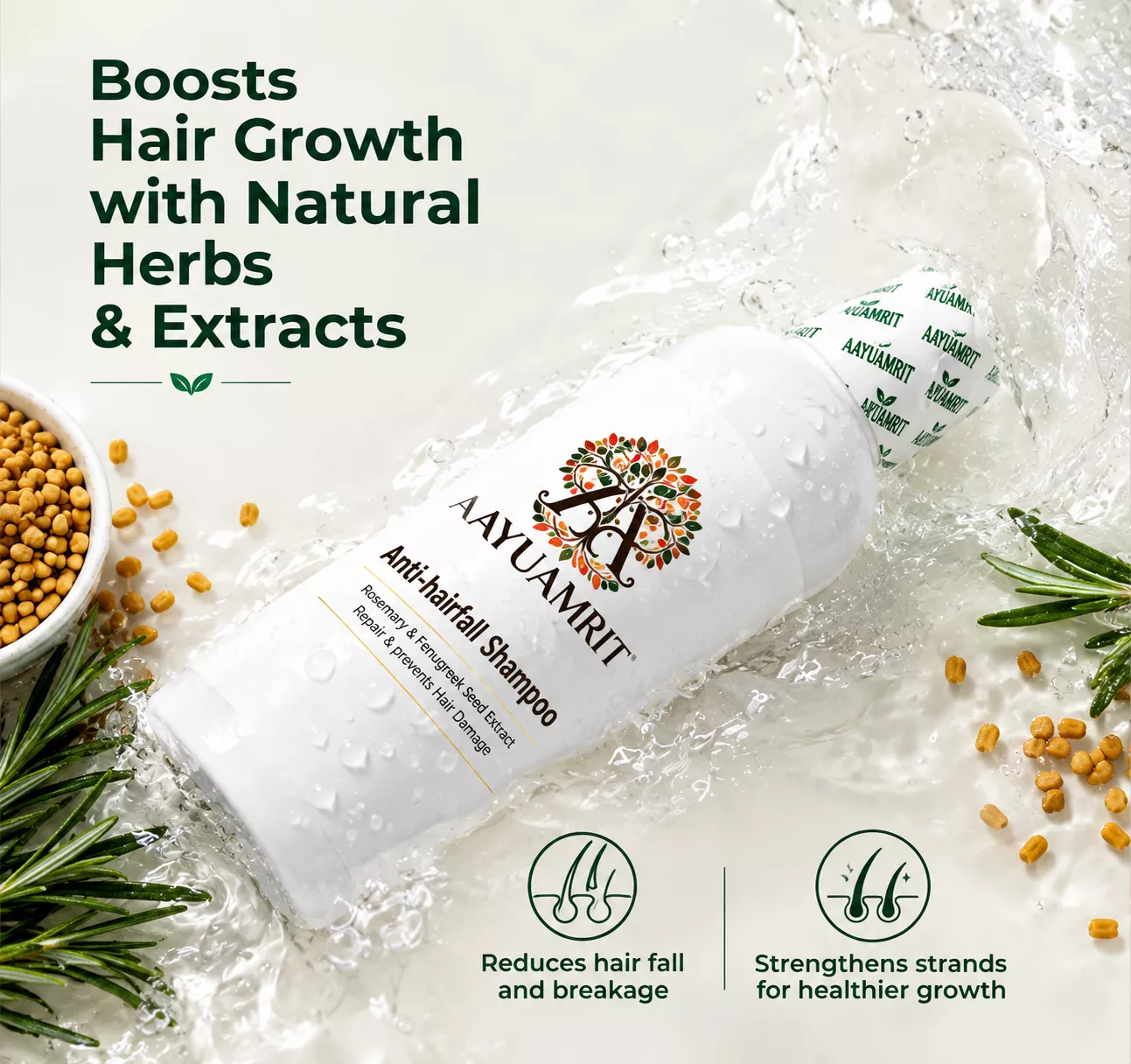 AAYUAMRIT Anti-Hairfall Shampoo with Rosemary & Fenugreek Seed Extract | Hair Damage Care Shampoo - Image 2